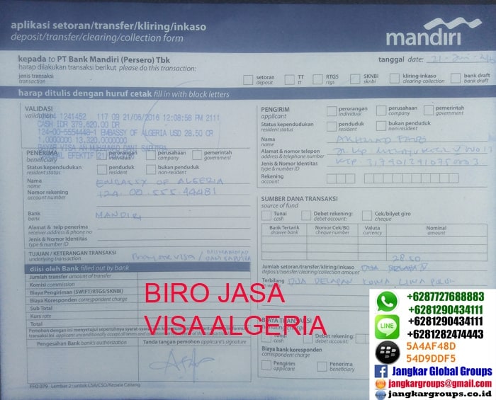 biaya visa algeria