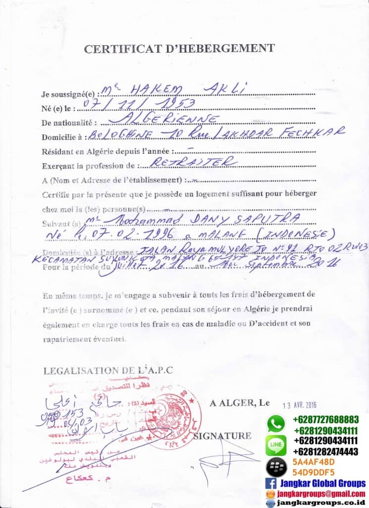 certificate d hebergement