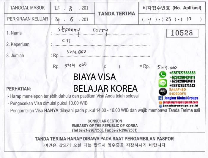 biaya visa belajar ke korea