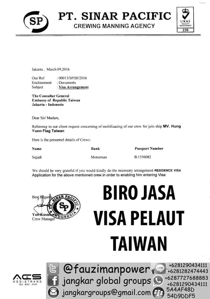 Persyaratan Visa Pelaut Ke Taiwan Jangkar Global Groups