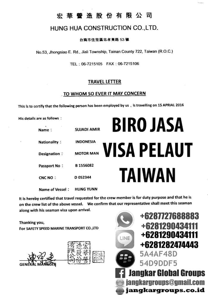 PERSYARATAN VISA PELAUT KE TAIWAN - Jangkar Global Groups