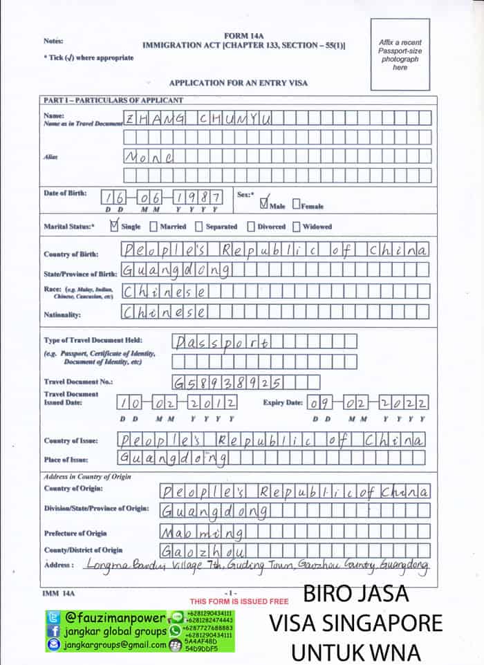 VISA SINGAPORE UNTUK WARGA CHINA Jangkar Groups Jasa 