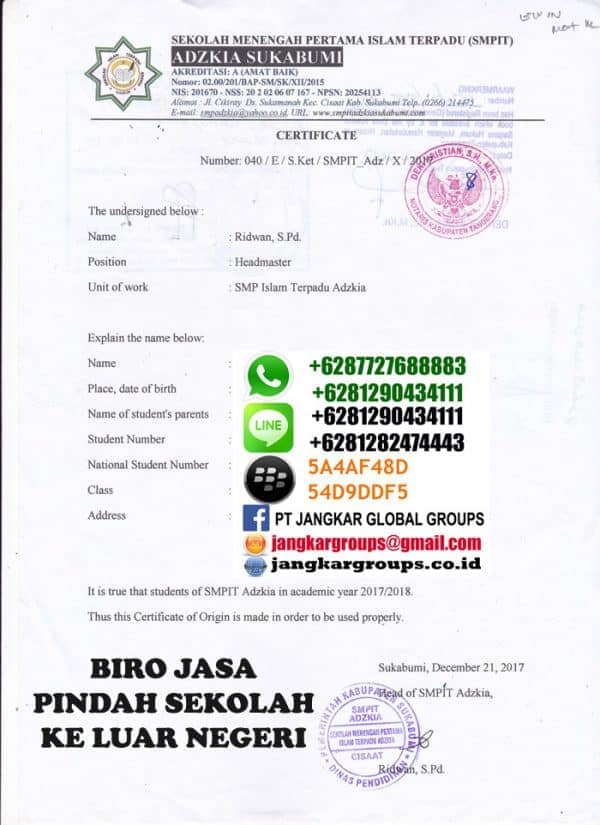 Surat Keterangan Pindah Sekolah Ke Luar Negeri