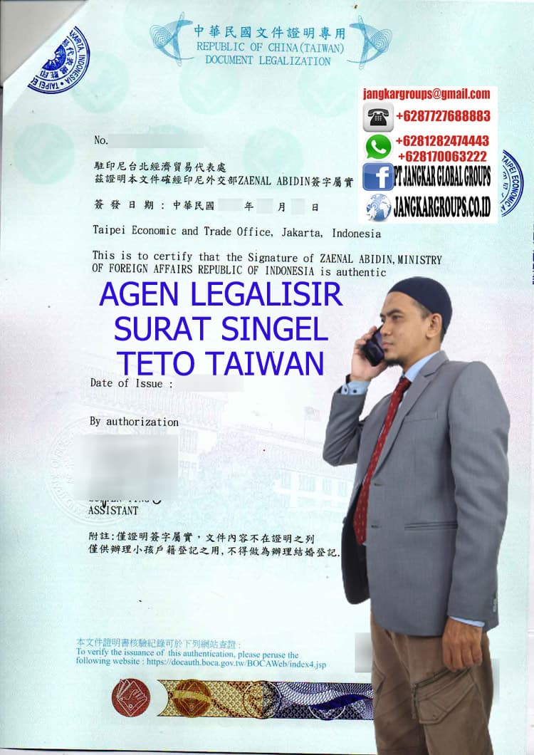 Agen legalisir surat singel teto taiwan
