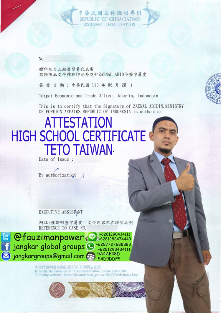 Attestation High School certificate teto taiwan