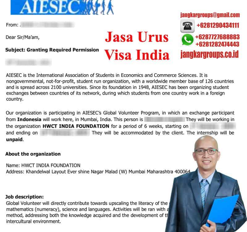 Contoh Permission Letter Visa India