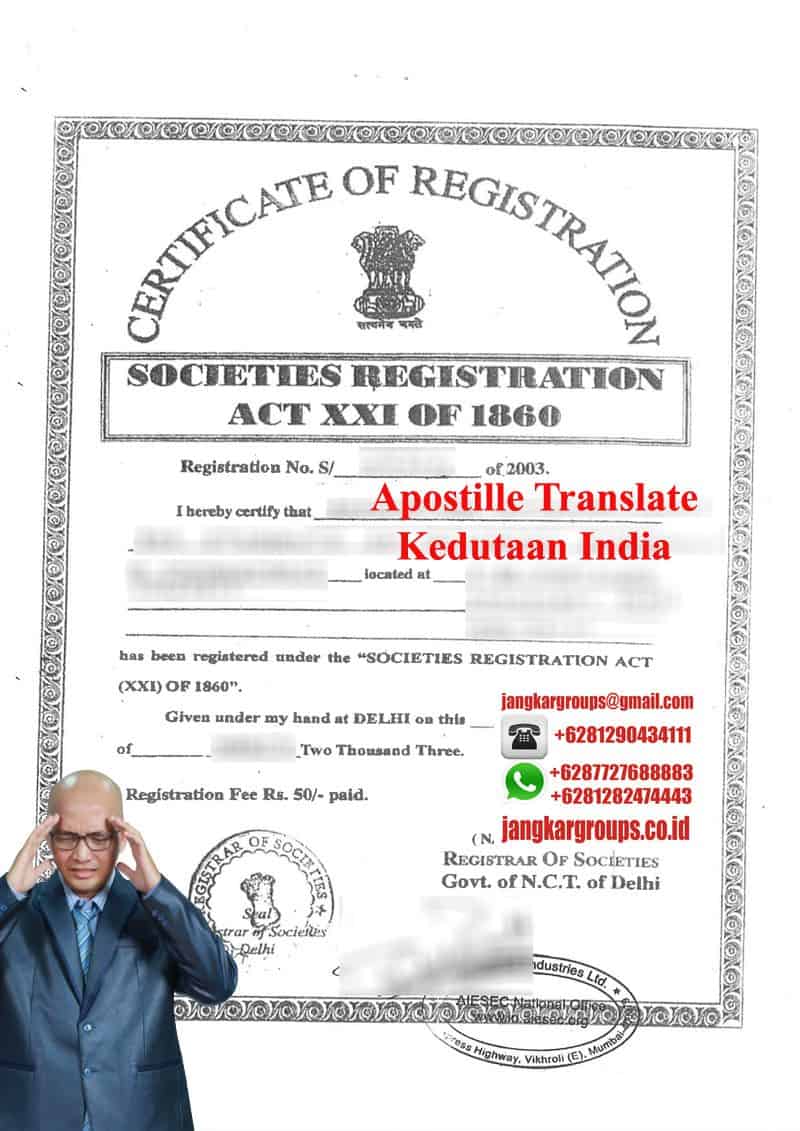 Legalisir Certificate Of Registration India